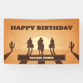 Wild West Cowboys Zonsondergang Verjaardag Spandoek (Horizontaal)