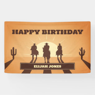 Wild West Cowboys Zonsondergang Verjaardag Spandoek