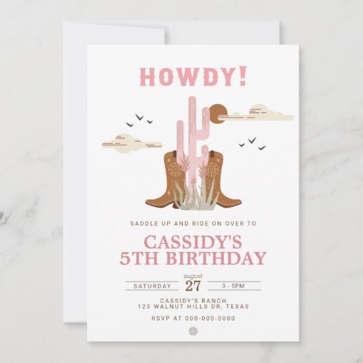 Wild West Cowgirl Land Western Birthday Party Kaart (Voorkant)