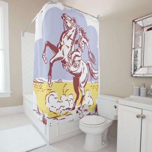 Wild West Cowgirl:  lijntekening. Douchegordijn (In situ)