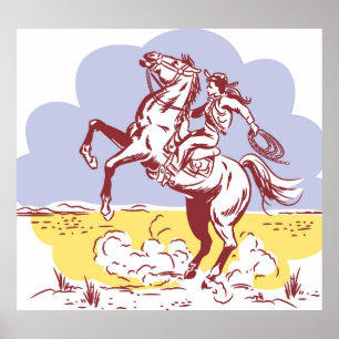 Wild West Cowgirl:  lijntekening. Poster