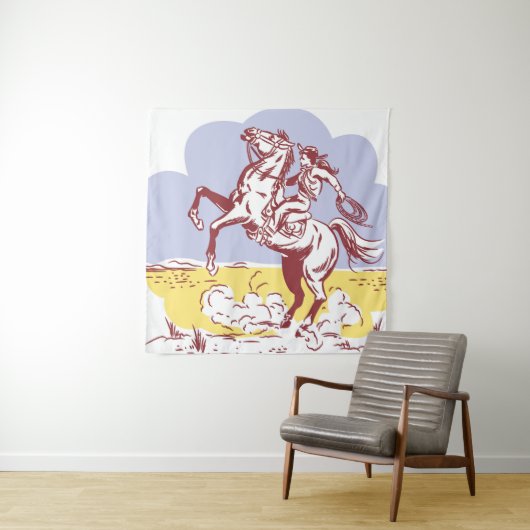 Wild West Cowgirl:  lijntekening. Wandkleed (In situ)