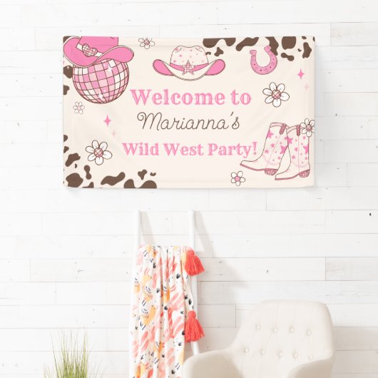 Wild west Cowgirl roze Verjaardagsfeestje Welkom Spandoek (Insitu)