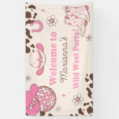 Wild west Cowgirl roze Verjaardagsfeestje Welkom Spandoek (Verticaal)