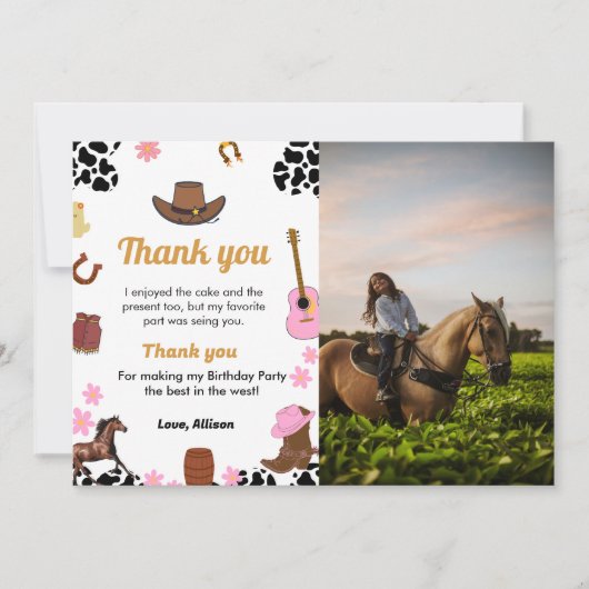 Wild west cowgirl verjaardagsfeestje bedankje kaart (Voorkant)