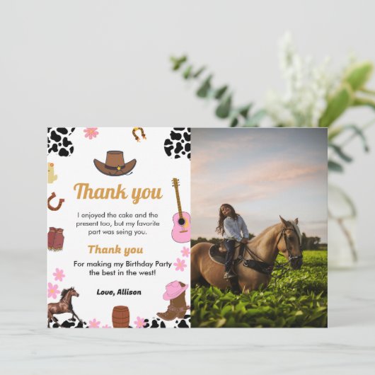 Wild west cowgirl verjaardagsfeestje bedankje kaart (Staand voorkant)