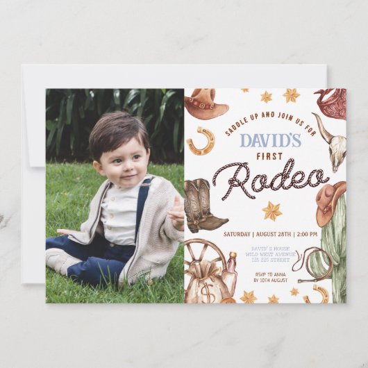 Wild West Eerste Rodeo Boy 1e Verjaardag Foto Kaart (Voorkant)