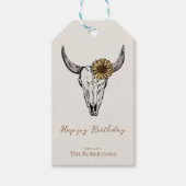 Wild West Happy Birthday Bull Skull Cadeaulabel (Voorkant)