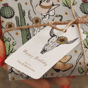 Wild West Happy Birthday Bull Skull Cadeaulabel