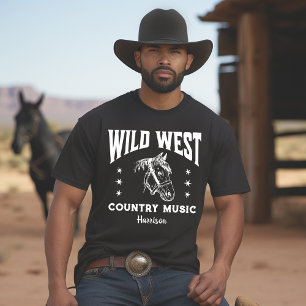 Wild West Horse Country Music Zwart Wit T-shirt