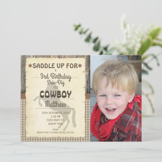 Wild West Horse foto verjaardagsfeestje uitnodigin Kaart (Staand voorkant)