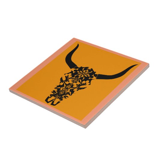 wild-west-koe-skull-horens-zwart-wit-vectorclip- tegeltje (Zijkant)