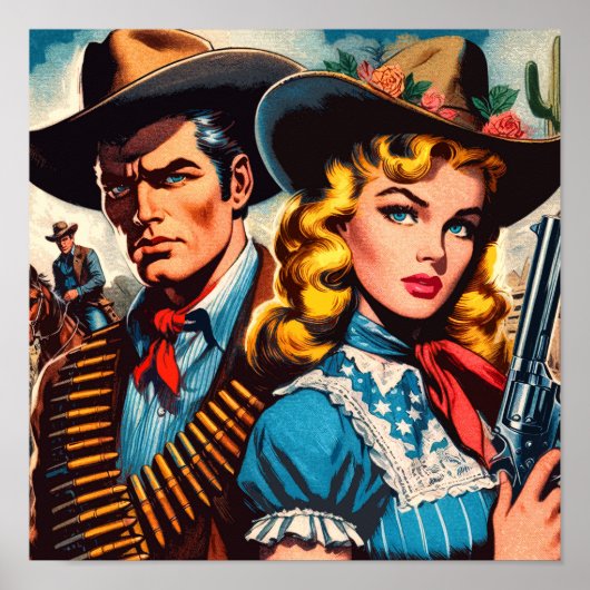 Wild West Koppel Retro Strips Poster (Voorkant)