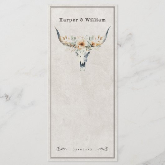 Wild west langhoorn schedel bruiloft menu (Achterkant)