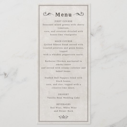 Wild west langhoorn schedel bruiloft menu (Voorkant)