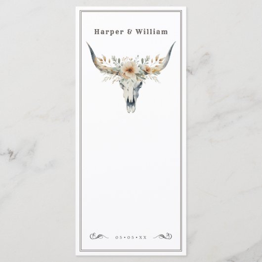 Wild west langhoorn schedel bruiloft menu (Achterkant)