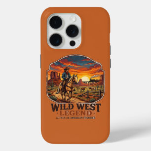 Wild West-legende Vintage Cowboy Zonsondergang Gra iPhone 15 Pro Case