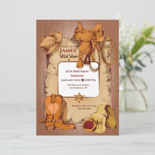 Wild West Lijst Birthday Party Invitation Kaart (Staand voorkant)