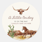 Wild West Little Cowboy Baby shower Ronde Sticker (Voorkant)