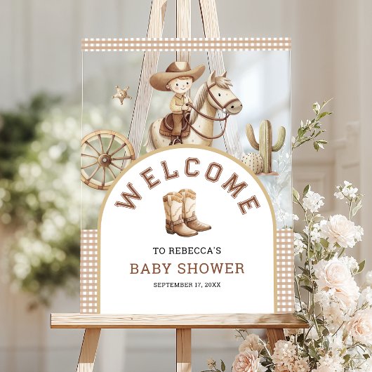 Wild West Little Cowboy Baby Shower Welcome Acryl Bord