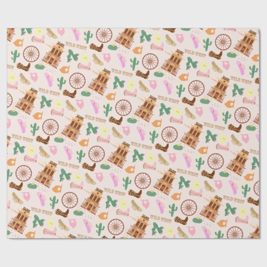 Wild West met Cacti Pattern Kids Verjaardagsfeest Cadeaupapier (Vlak)