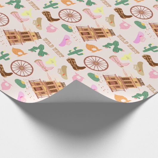 Wild West met Cacti Pattern Kids Verjaardagsfeest Cadeaupapier (Hoek)
