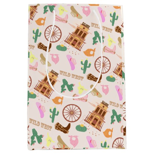 Wild West met Cacti Pattern Kids Verjaardagsfeest Medium Cadeauzakje (Voorkant)