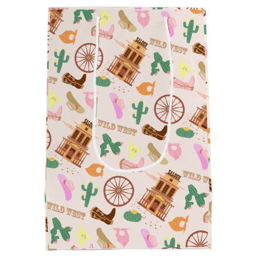 Wild West met Cacti Pattern Kids Verjaardagsfeest Medium Cadeauzakje (Achterkant)