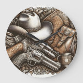 Wild West Met Cowboy Pet en Pistolen Grote Klok (Voorkant)