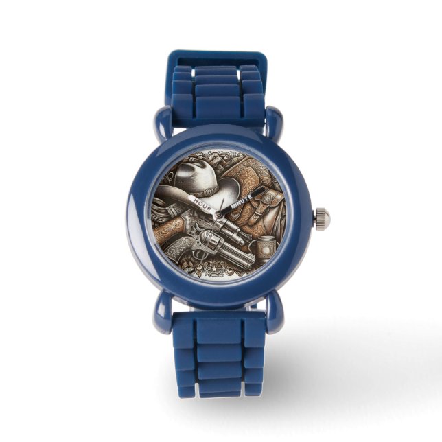 Wild West Met Cowboy Pet en Pistolen Horloge (Voorkant)