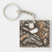 Wild West Met Cowboy Pet en Pistolen Sleutelhanger (Voorkant)