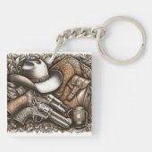 Wild West Met Cowboy Pet en Pistolen Sleutelhanger (Achterkant)