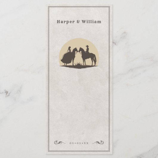 Wild west paardenrug cowboy bruiloft menu (Achterkant)