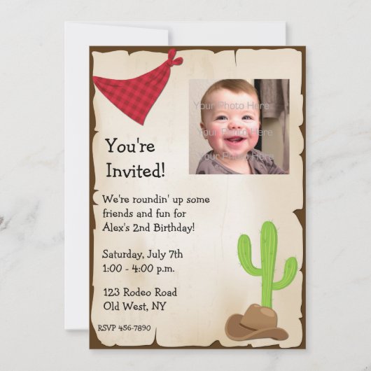 Wild West Photo Birthday Invitation Kaart (Voorkant)