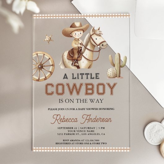 Wild West Ranch Rodeo Little Cowboy Baby Shower Acryl Uitnodigingen