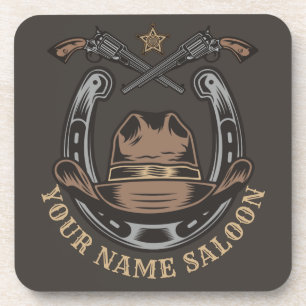 Wild West Revolver Hoefijzer Western Cowboy Saloon Bier Onderzetter