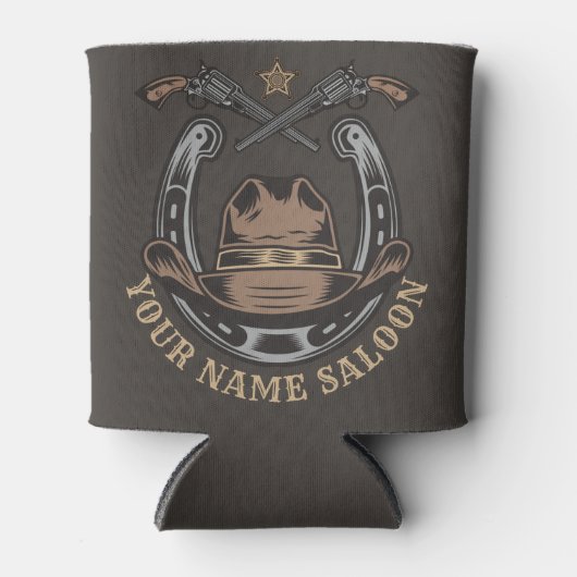 Wild West Revolver Hoefijzer Western Cowboy Saloon Blikjeskoeler (Voorkant)