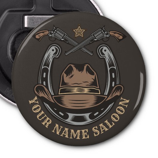 Wild West Revolver Hoefijzer Western Cowboy Saloon Button Flesopener