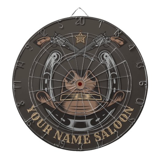 Wild West Revolver Hoefijzer Western Cowboy Saloon Dartbord (Voorkant)
