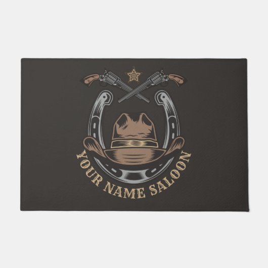 Wild West Revolver Hoefijzer Western Cowboy Saloon Deurmat (Voorkant)