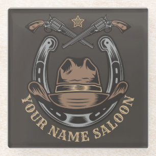 Wild West Revolver Hoefijzer Western Cowboy Saloon Glazen Onderzetter