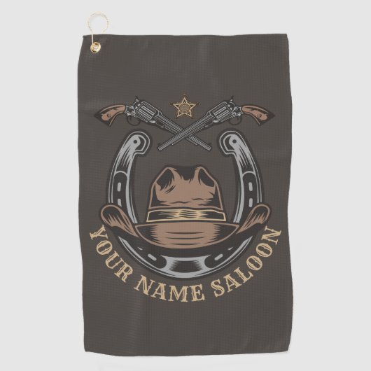 Wild West Revolver Hoefijzer Western Cowboy Saloon Golfhanddoek (Voorkant)