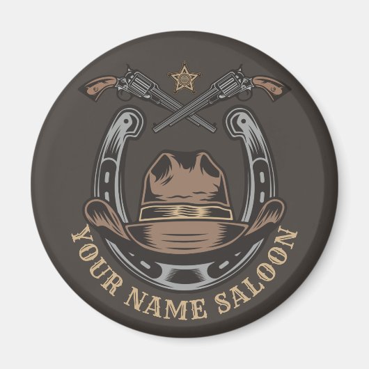 Wild West Revolver Hoefijzer Western Cowboy Saloon Magneet (Voorkant)