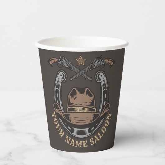 Wild West Revolver Hoefijzer Western Cowboy Saloon Papieren Bekers (Voorkant)