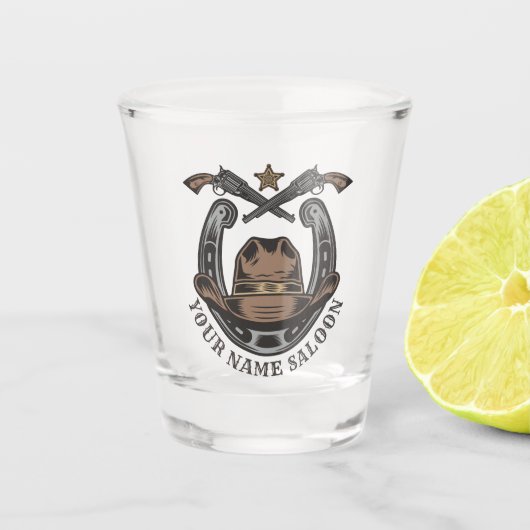 Wild West Revolver Hoefijzer Western Cowboy Saloon Shot Glas (Voorkant)