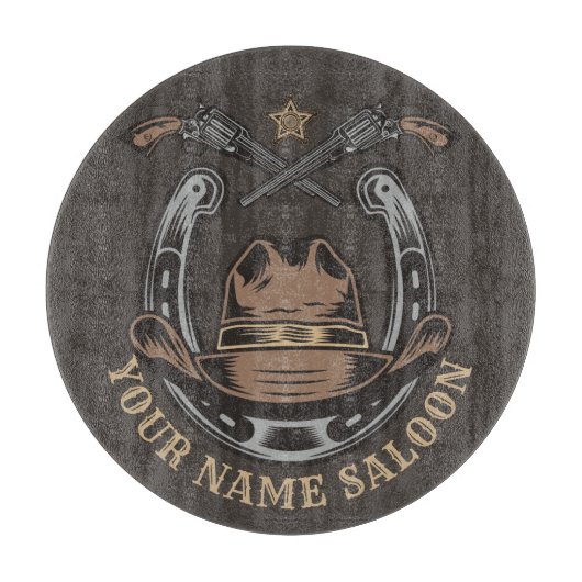 Wild West Revolver Hoefijzer Western Cowboy Saloon Snijplank (Voorkant)