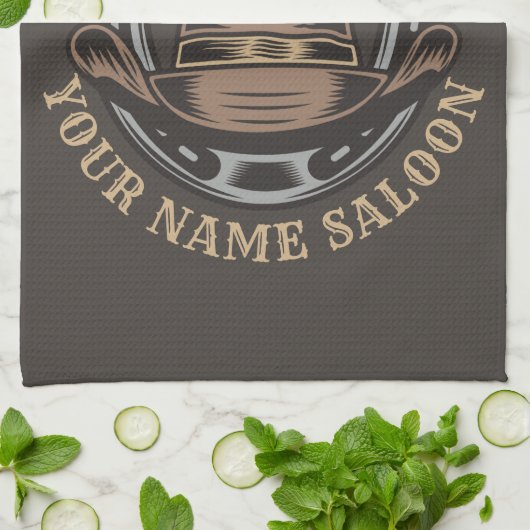 Wild West Revolver Hoefijzer Western Cowboy Saloon Theedoek (Gevouwen)