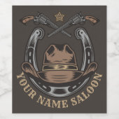Wild West Revolver Hoefijzer Western Cowboy Saloon Wijn Etiket (Enkel label)