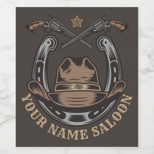 Wild West Revolver Hoefijzer Western Cowboy Saloon Wijn Etiket (Enkel label)