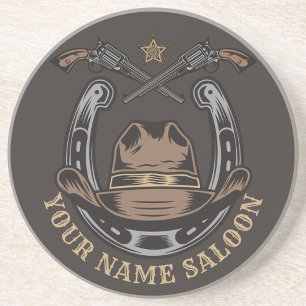 Wild West Revolver Hoefijzer Western Cowboy Saloon Zandsteen Onderzetter